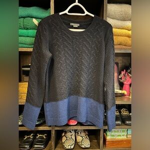 Vince Black and Navy Colorblock Cable Knit Crewneck Sweater